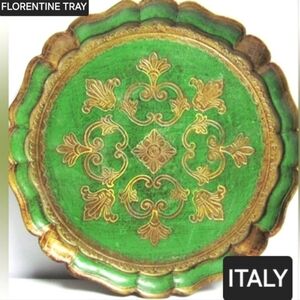 Florentine TRAY OFM Italy 10" PLASTIC Florence Apple Green Gold Vanity Drink EVC